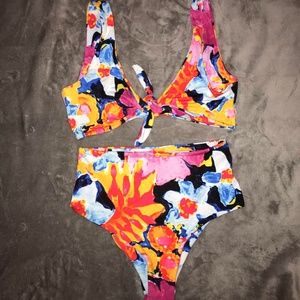 Bright Floral / Colorful Plunge Knot Bikini